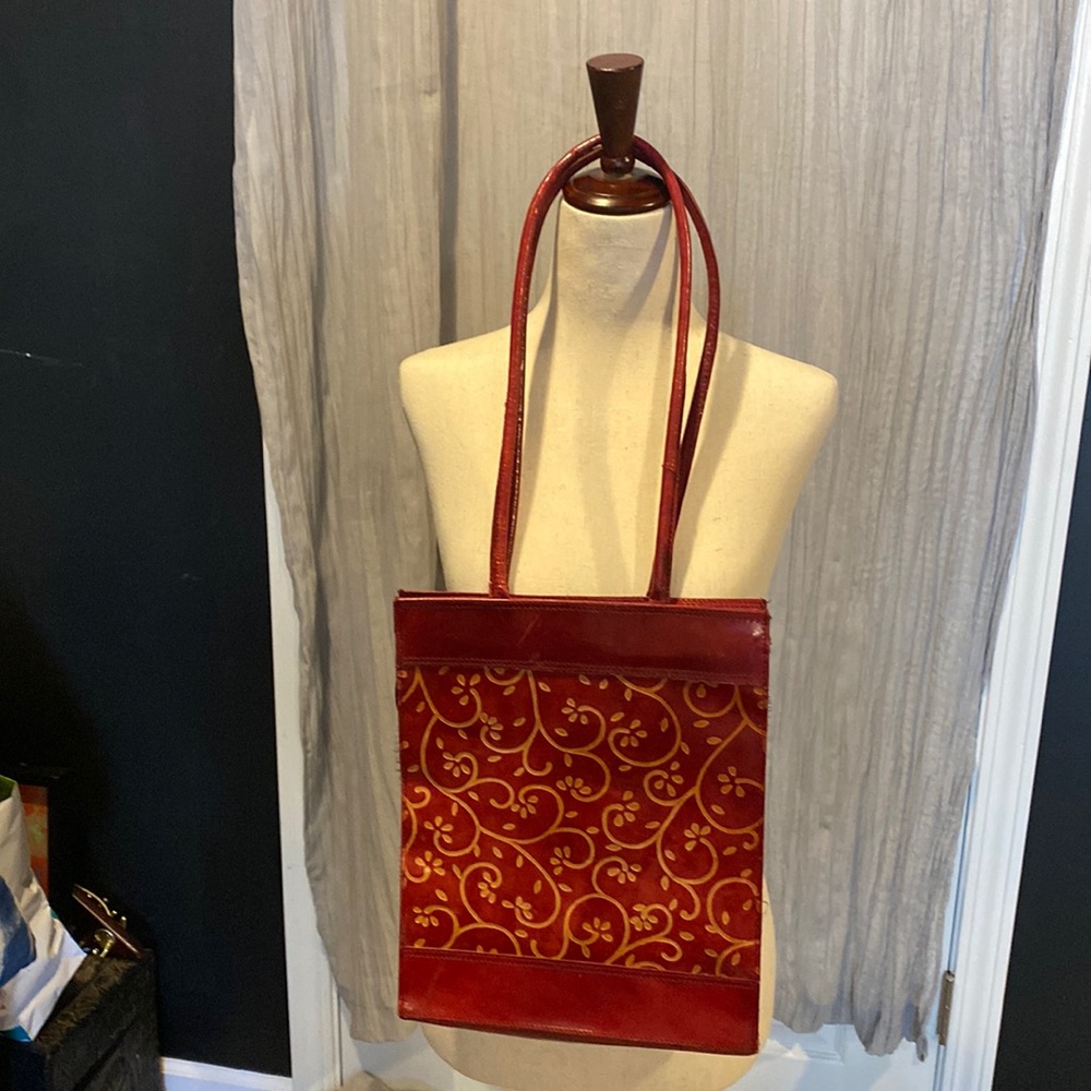 Red Leather Tote Made in Czechoslovakia